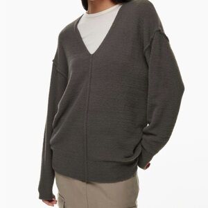 Aritzia Hush Knit V-Neck Sweater in Rich Mocha Brown